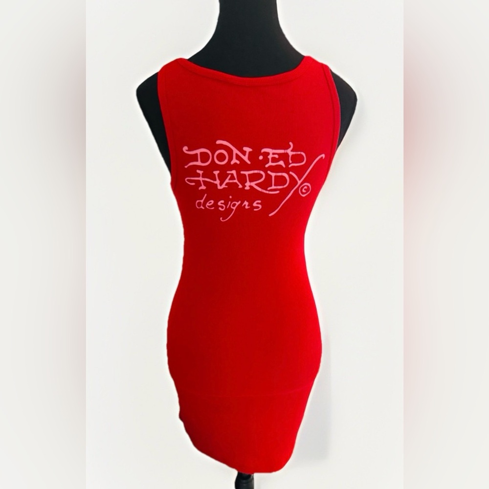 Ed Hardy Women’s Red Tank Dress Skull Snake Graphic Bodycon Size Small - Picture 3 of 7